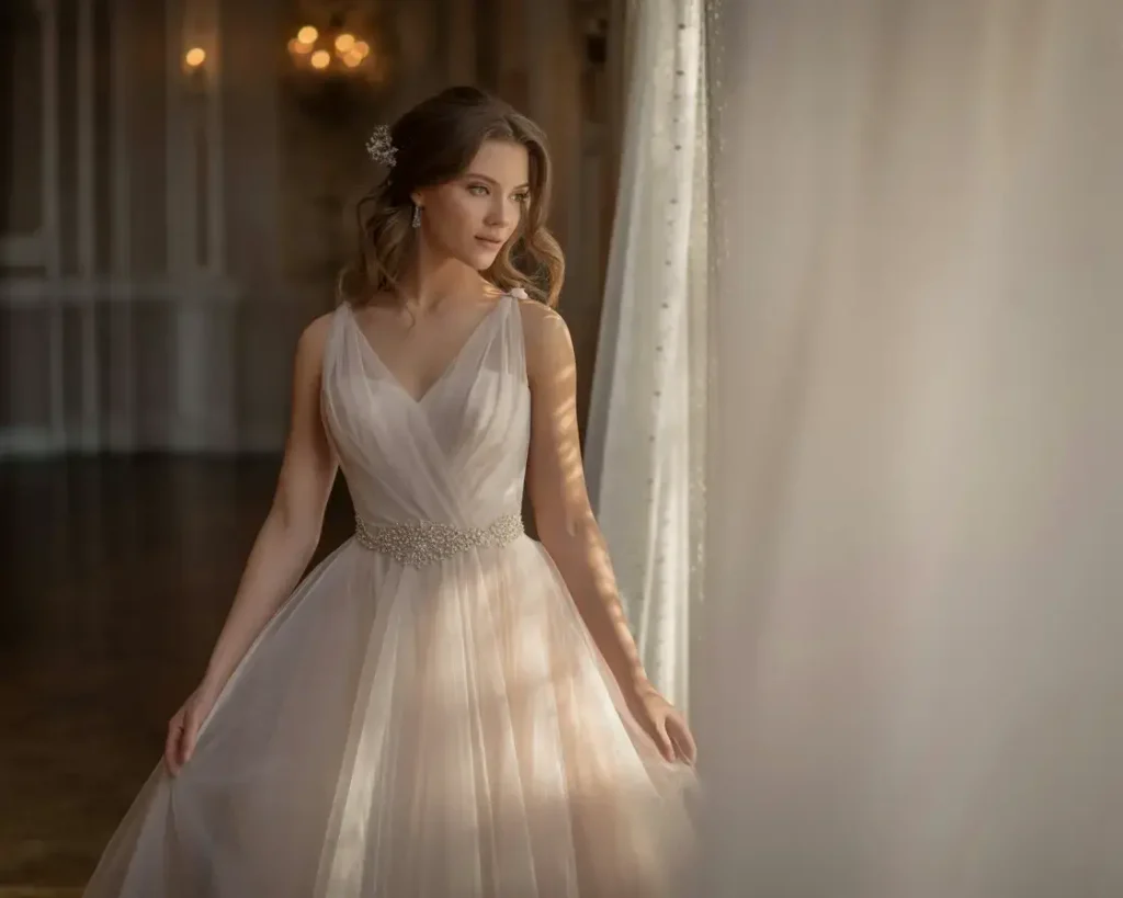 Beaded Belt Tulle Ball Gown