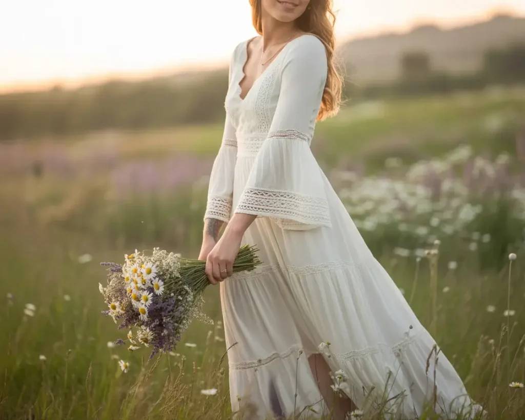 15 Elegant Wedding Dresses Brides Are Pinning Now 4 Boho Lace A-Line with Bell Sleeves