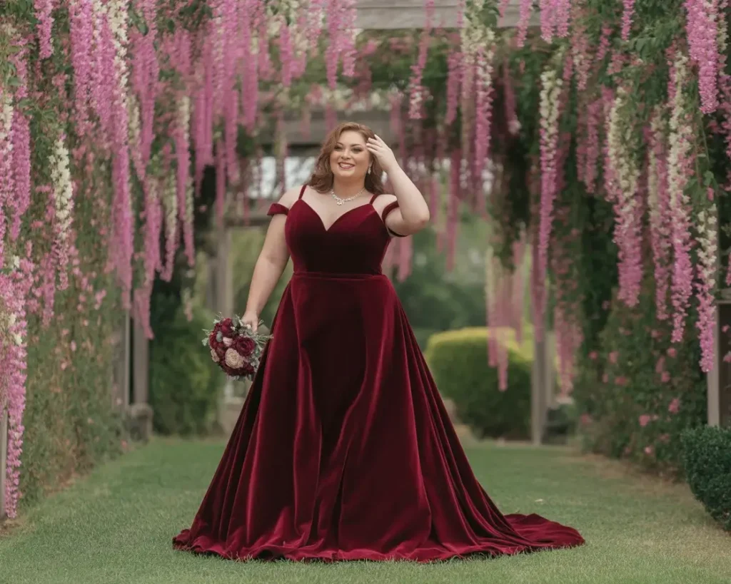  Burgundy Velvet Formal Gown