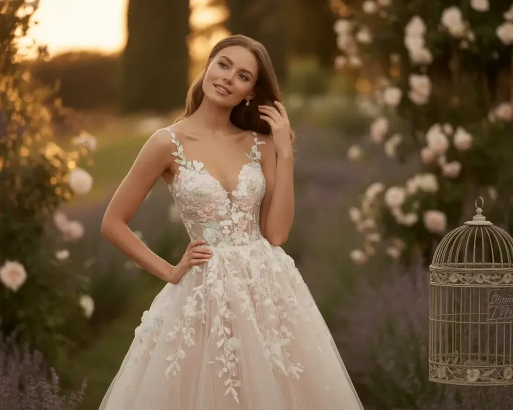 Floral Applique Tulle Ball Gown