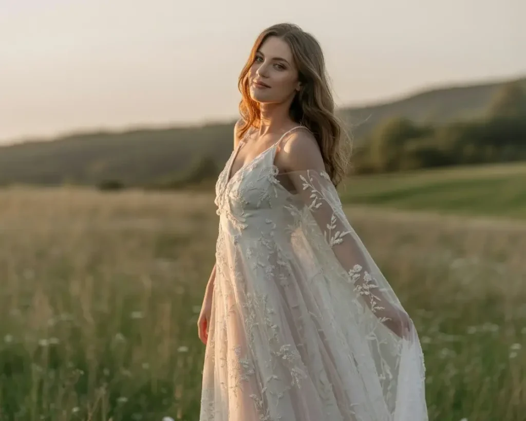 Floral Embroidered Mesh Overlay Gown