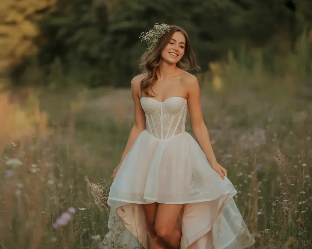 19 Corset Wedding Dresses Trending Right Now 14 High-Low Corset with Dramatic Hem wedding dress