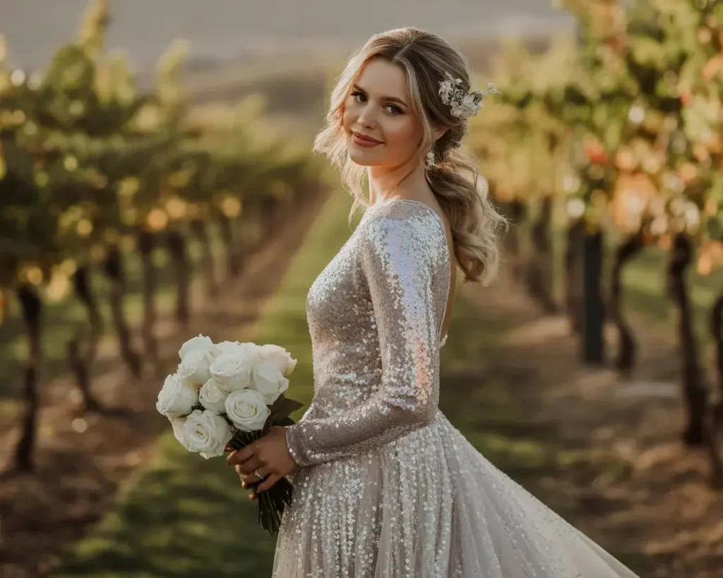 Long Sleeve Sequin Gown