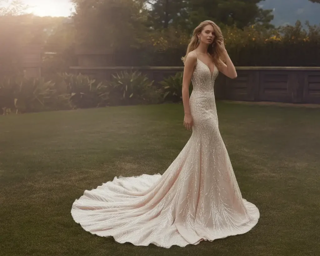 Mermaid Sequin Gown with Cathedral Train