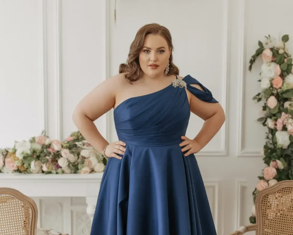 Navy Blue One-Shoulder Statement Dress