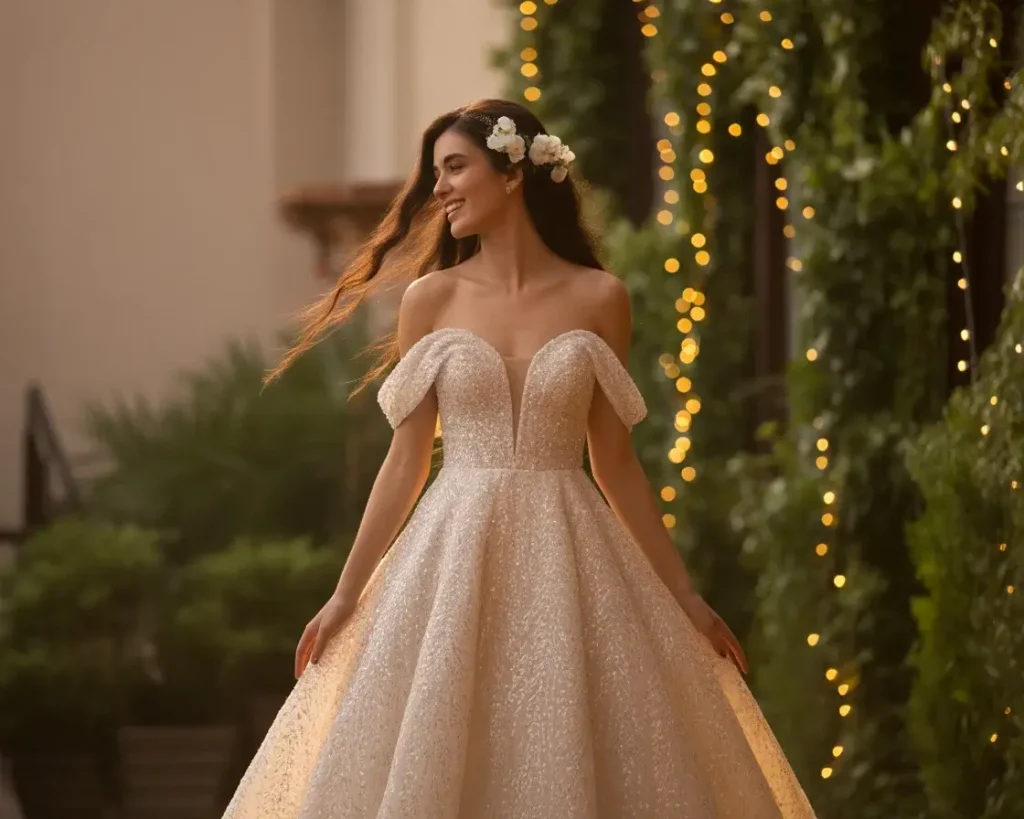  Off-Shoulder Sequin A-Line