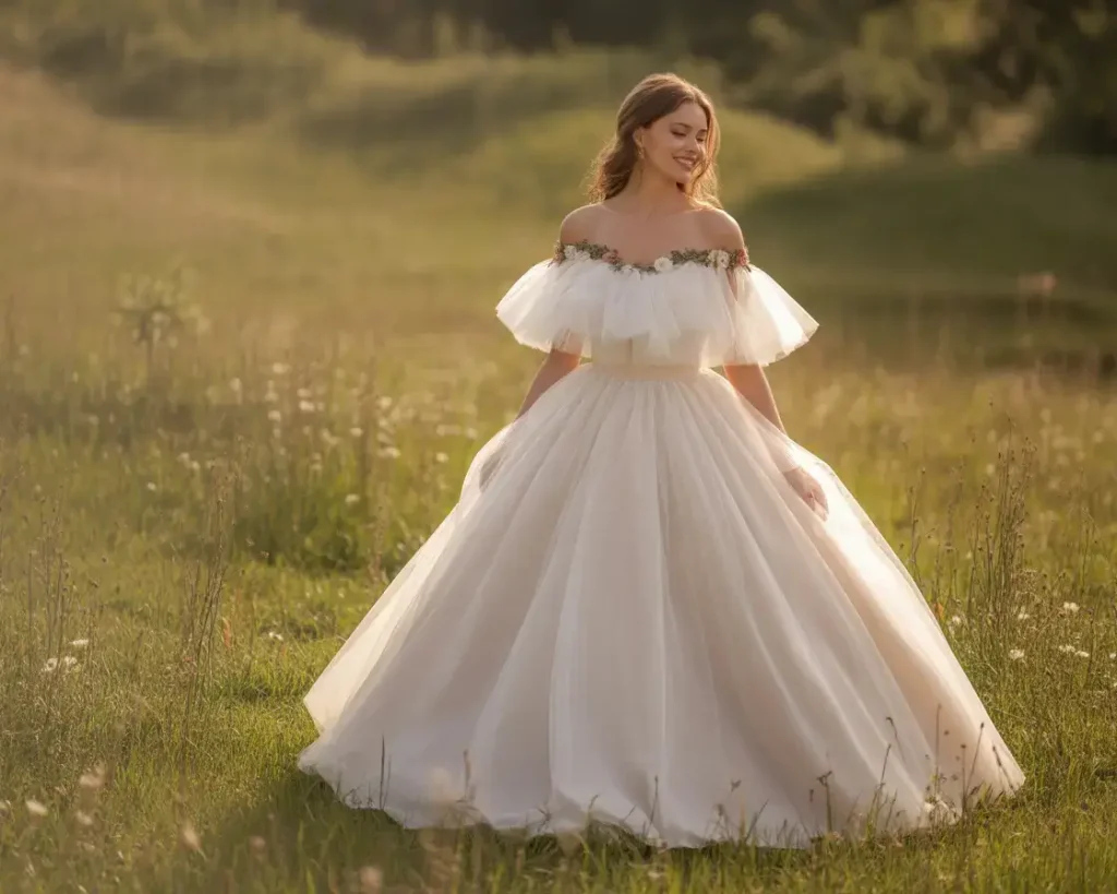 Off the Shoulder Tulle Princess Gown