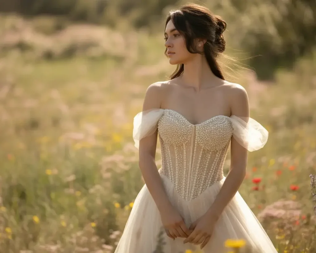 19 Corset Wedding Dresses Trending Right Now 12 Pearl and Crystal Beaded Corset wedding dress
