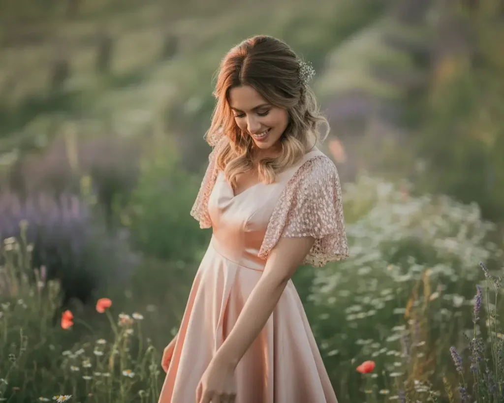 Rose Gold Flutter Sleeve wedding dress