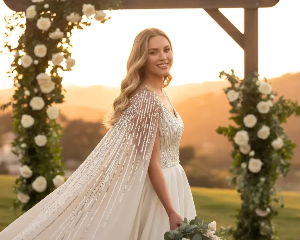 Sequin Cape Detail Gown 