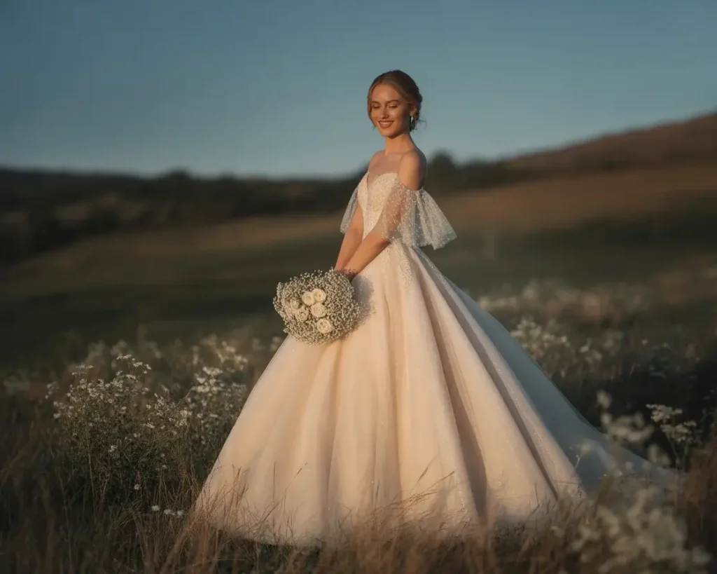 Top 19 Naked Wedding Dresses That Are Trending Right Now 9 Sheer Sleeve Ball Gown