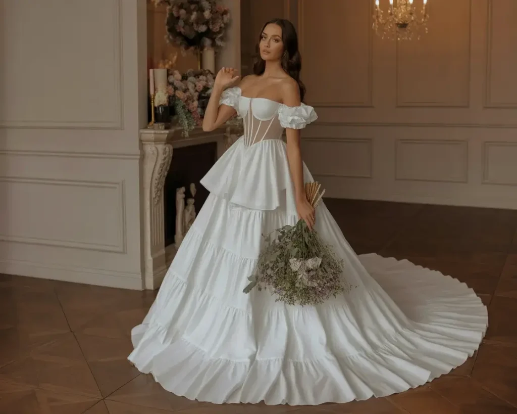 19 Corset Wedding Dresses Trending Right Now 19 Tiered Ruffle Corset Ballgown