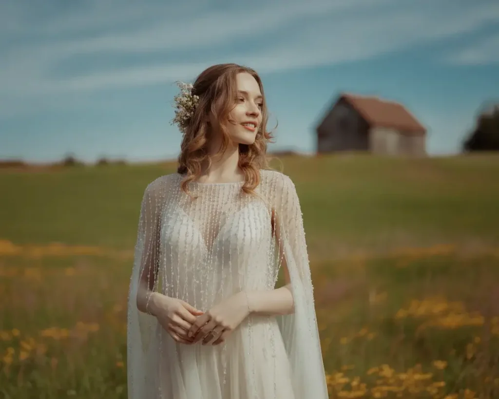 Top 19 Naked Wedding Dresses That Are Trending Right Now 7 beaded sheer overlay wedding dress