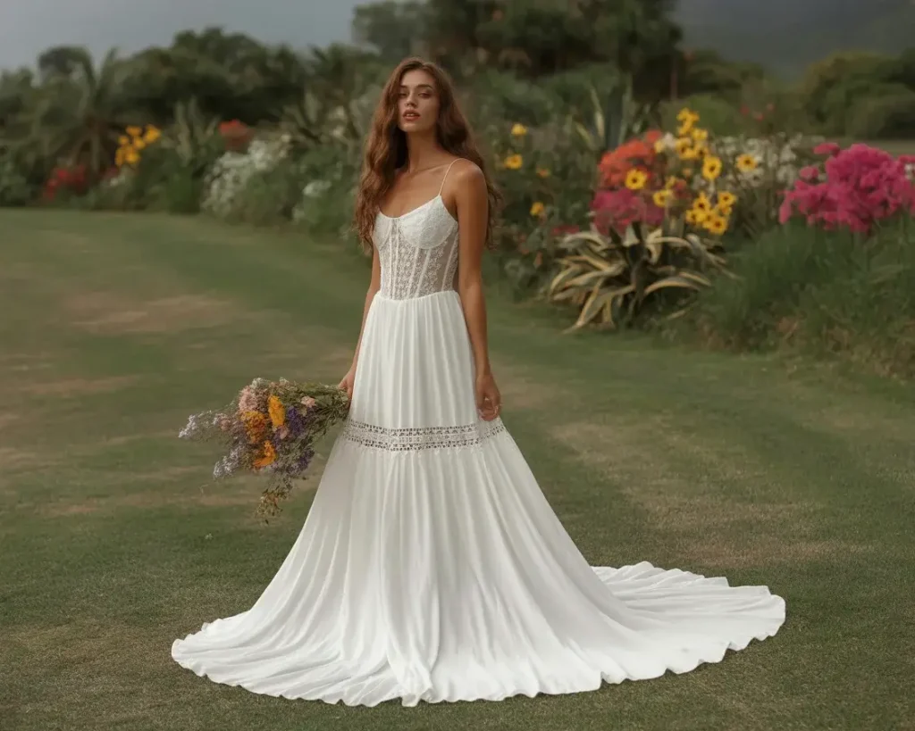 19 Corset Wedding Dresses Trending Right Now 9 bohemian lace corset flowing skirt wedding dress