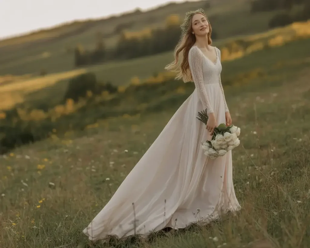 cathedral-train-long-sleeve-dress on wedding