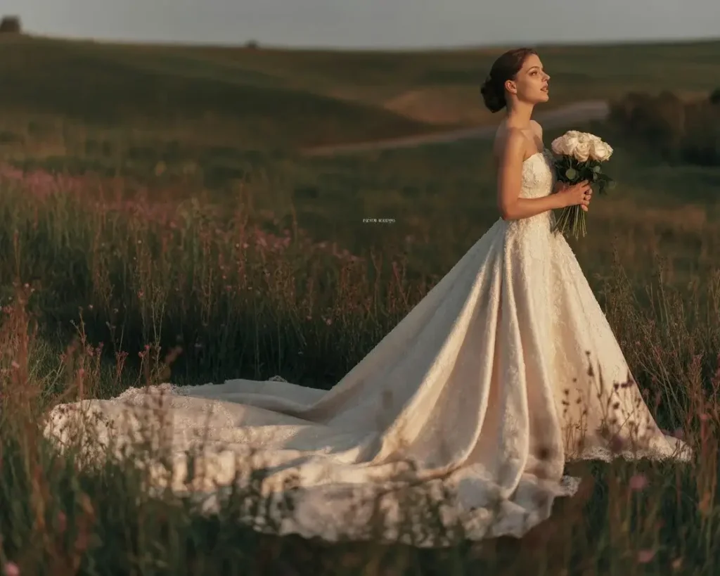 cathedral train strapless wedding dress drama 