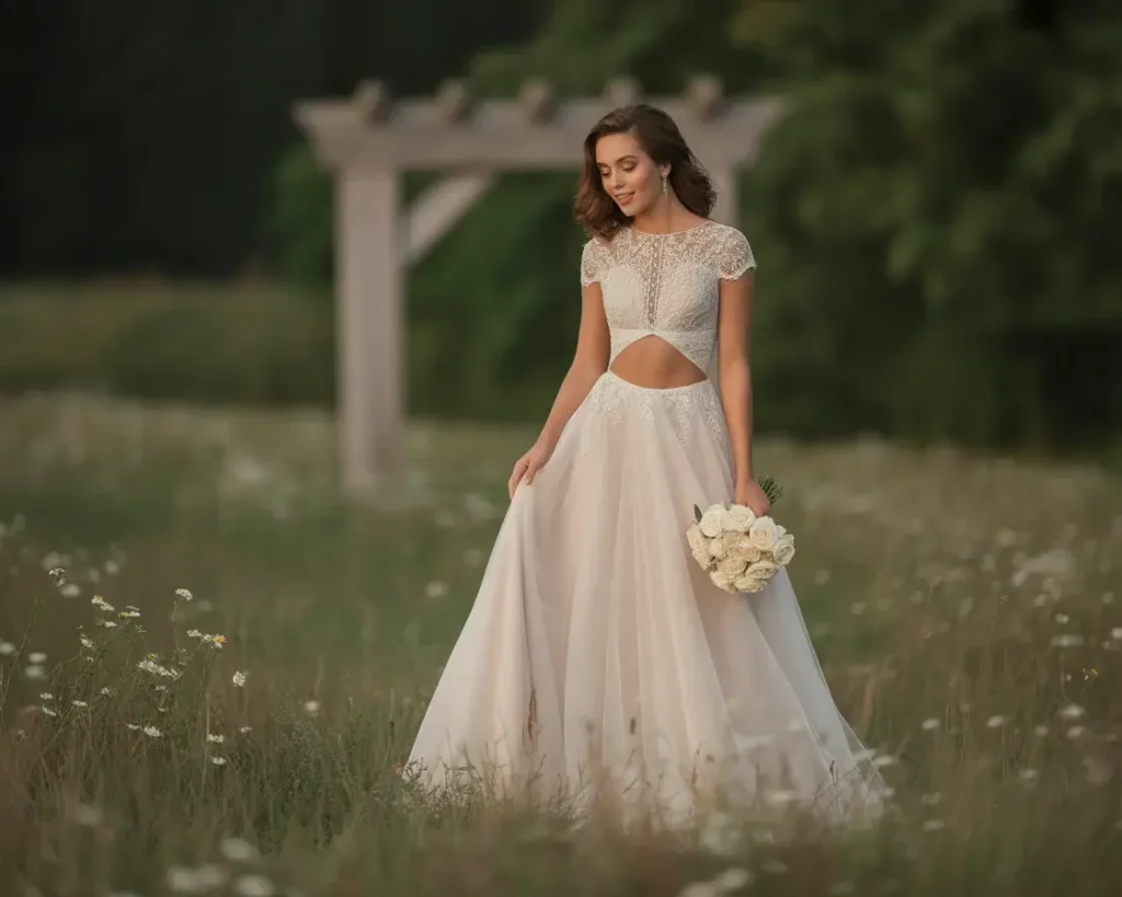 Top 19 Naked Wedding Dresses That Are Trending Right Now 8 cut-out waist lace detail gown