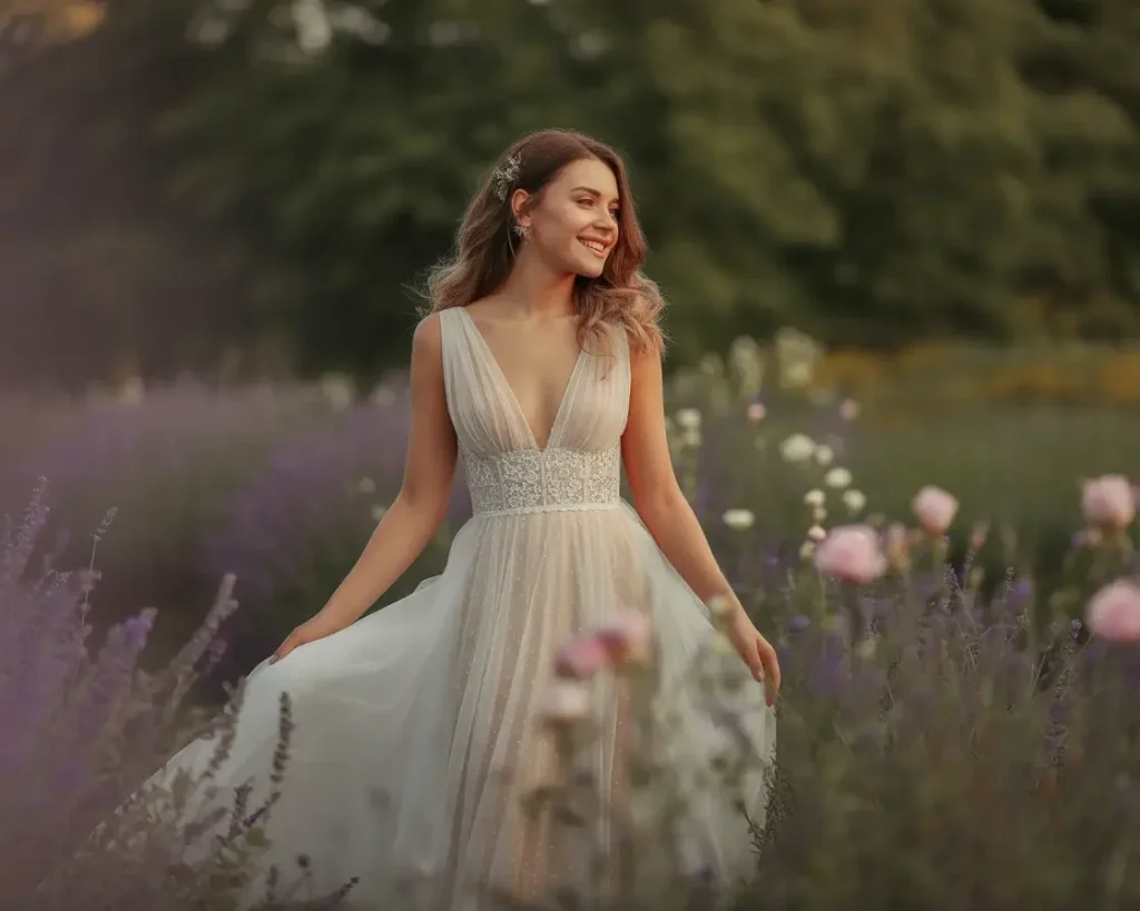 Top 19 Naked Wedding Dresses That Are Trending Right Now 10 deep v-neck sheer bodice gown