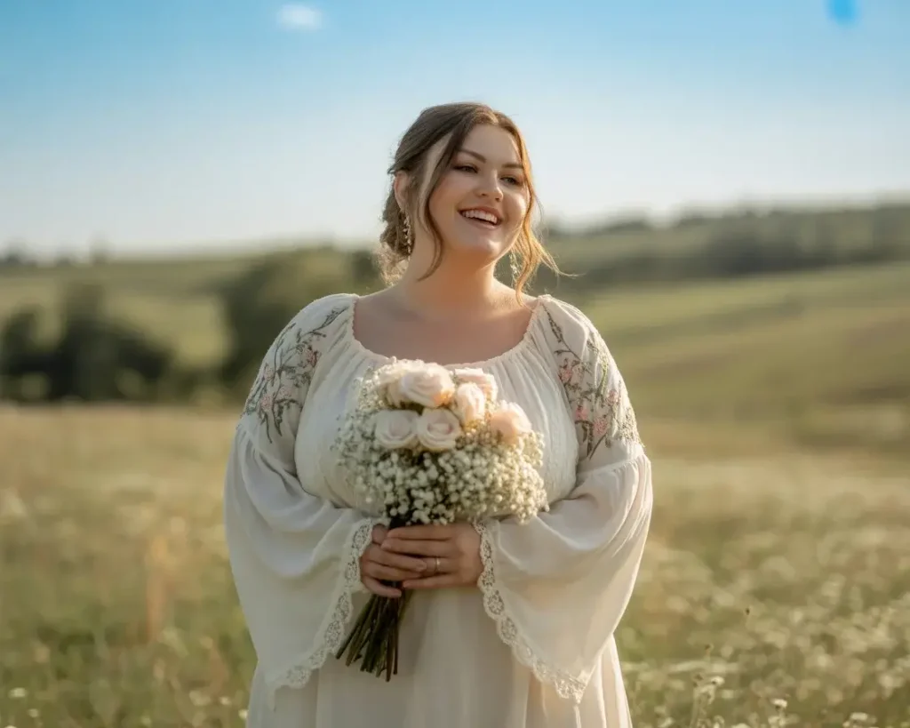 Top 15 Plus Size Rustic Wedding Dresses Brides Are Saving 10 flowing sleeve bohemian goddess gown