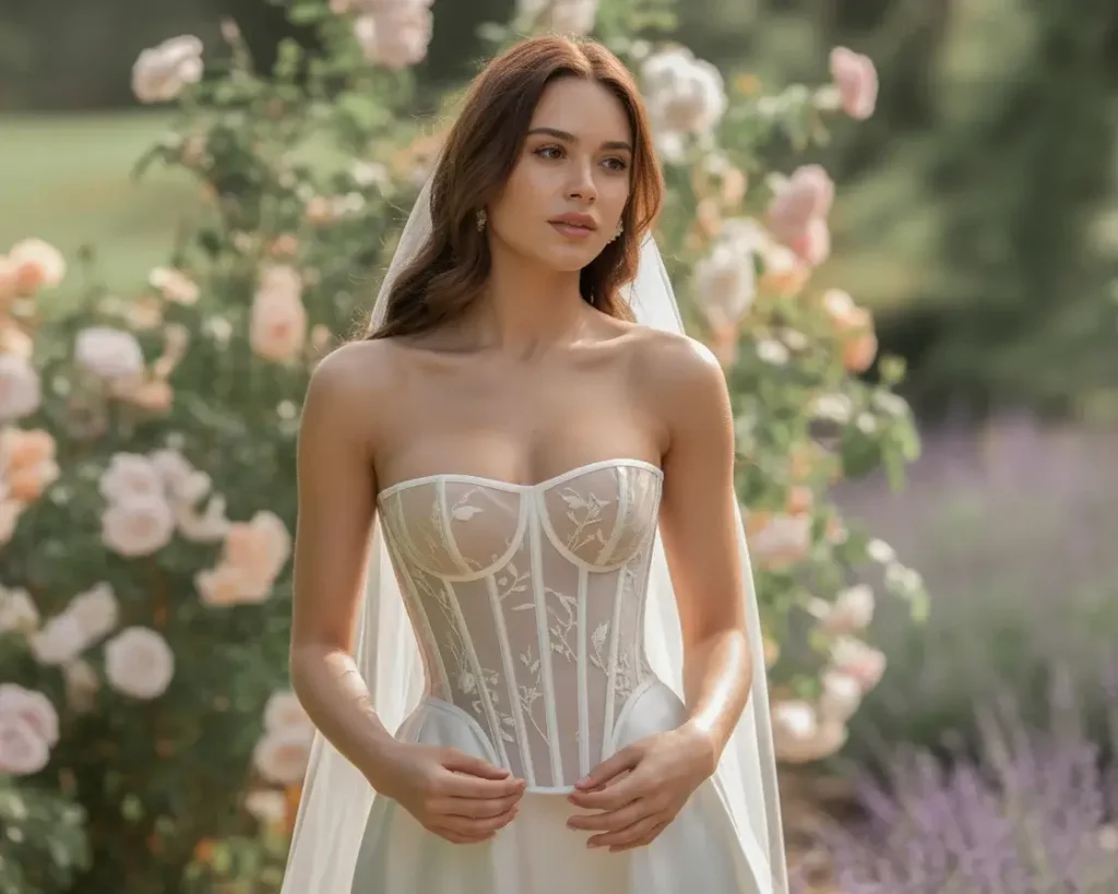 19 Corset Wedding Dresses Trending Right Now 11 illusion Corset with Sheer Details wedding dress