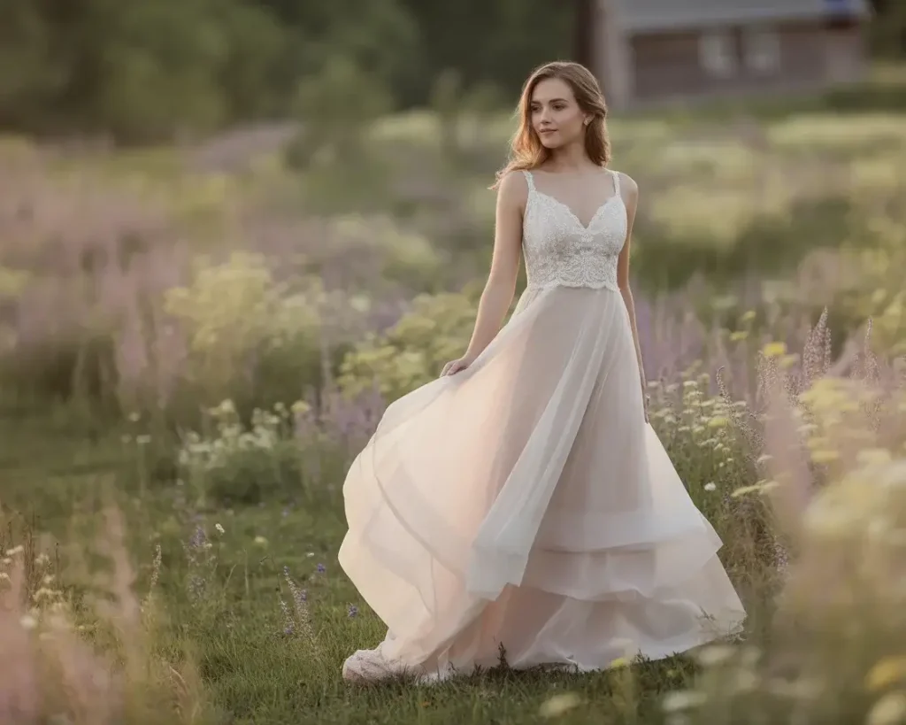 Top 19 Naked Wedding Dresses That Are Trending Right Now 18 layered sheer skirt wedding gown