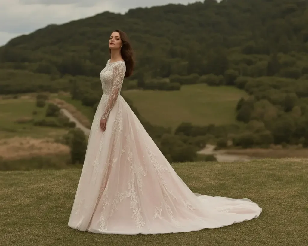 Top 19 Naked Wedding Dresses That Are Trending Right Now 6 long sleeve illusion bodice gown