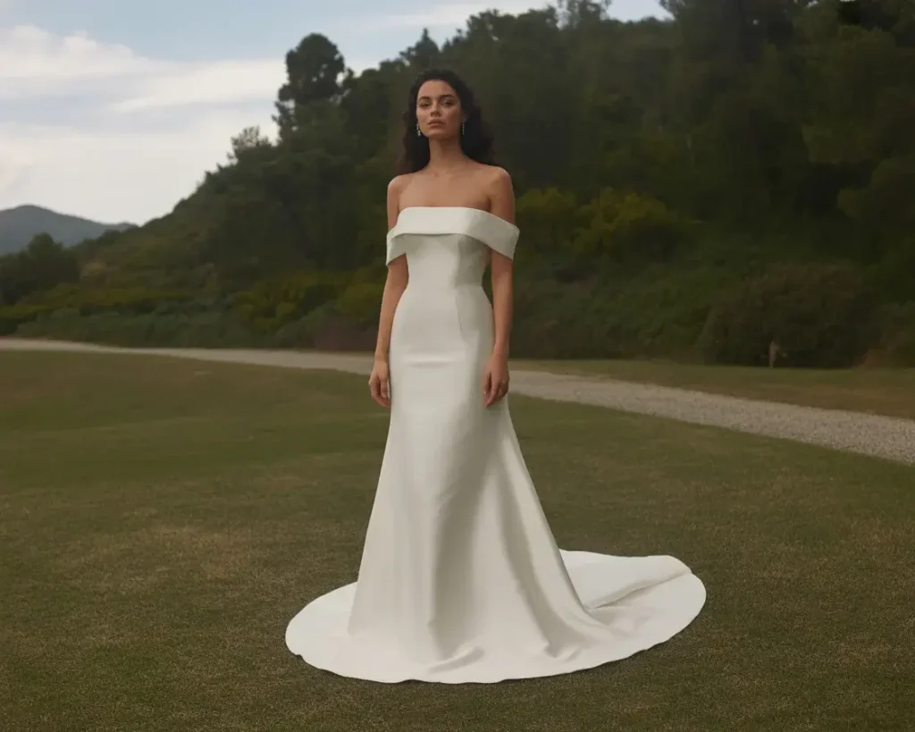 minimalist strapless column wedding dress