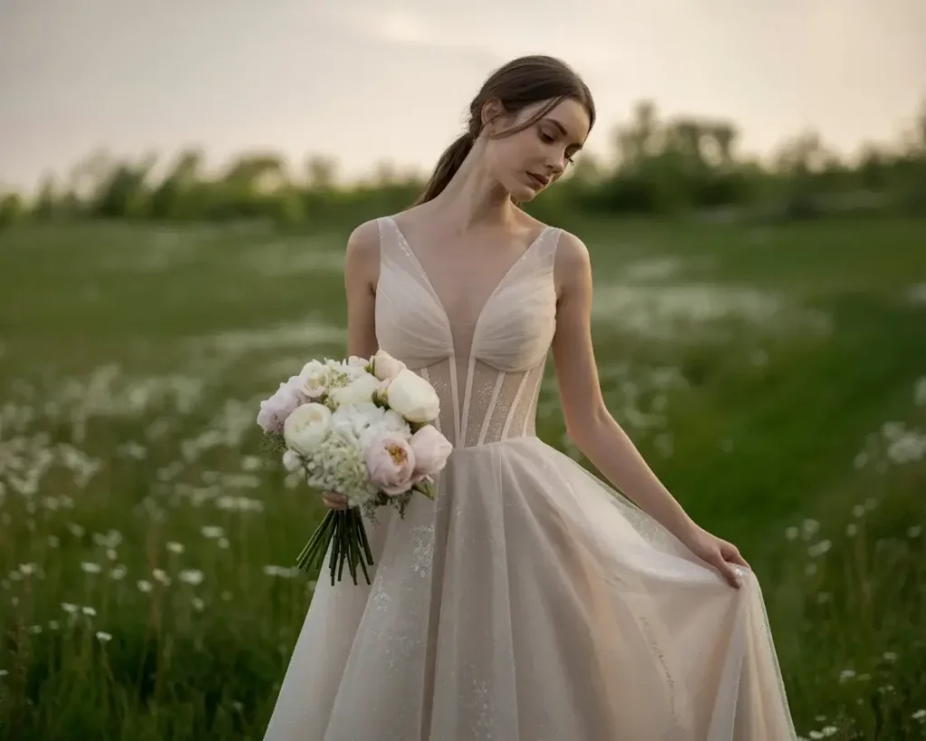 19 Corset Wedding Dresses Trending Right Now 15 Nude illusion corset ballgown wedding dress