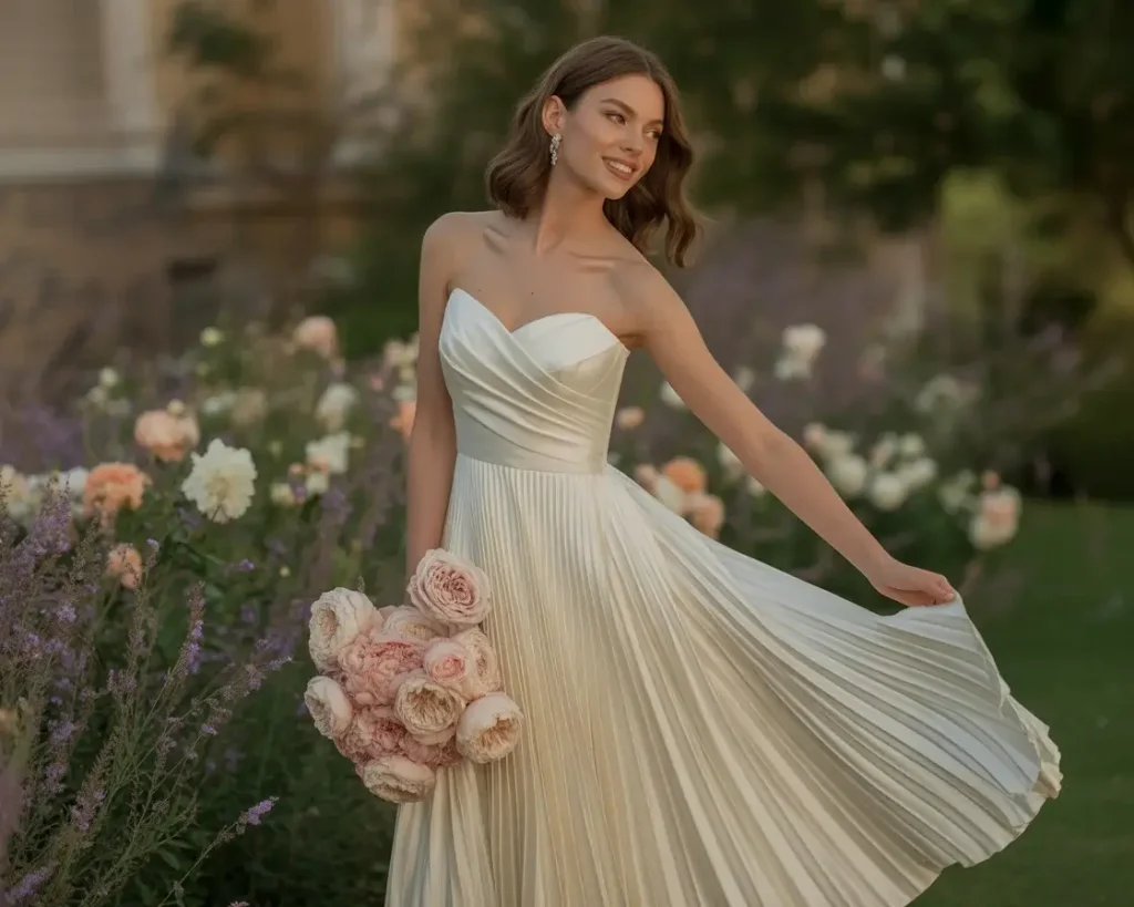  pleated a line strapless wedding dress
