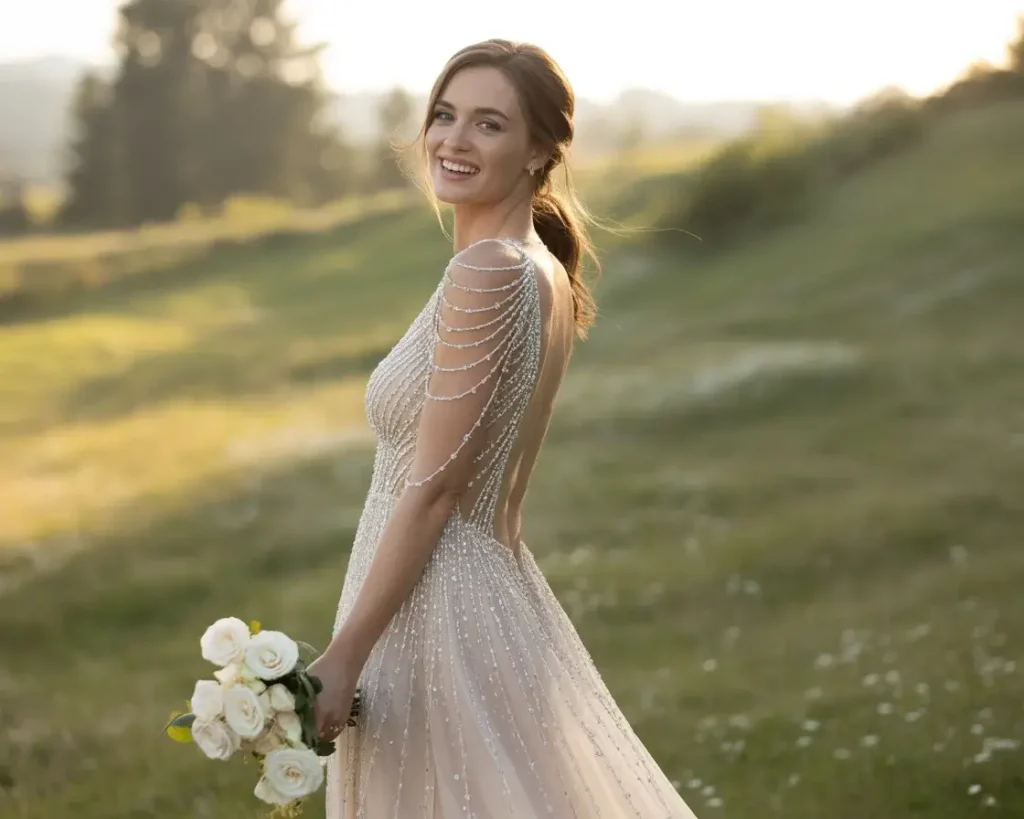 Top 19 Naked Wedding Dresses That Are Trending Right Now 13 side panel cut-out crystal dress