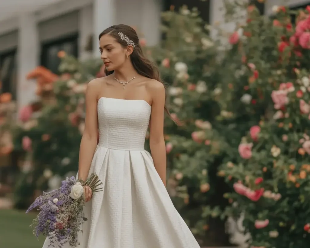 textured fabric strapless wedding gown