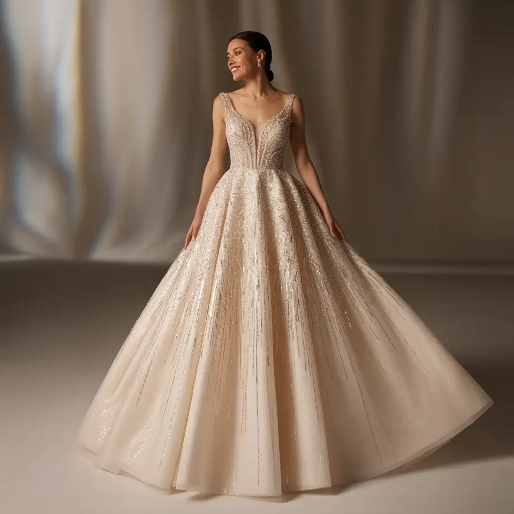 All-Over Crystal Beaded A-Line Gown