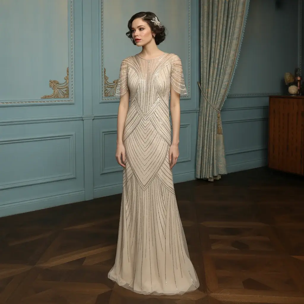 Top 15 Diamond Wedding Dresses That Are Sparkling on Pinterest 8 Art Deco Beaded Gatsby Wedding Gown With Geometric Crystal Patterns And Vintage Inspired Glamour