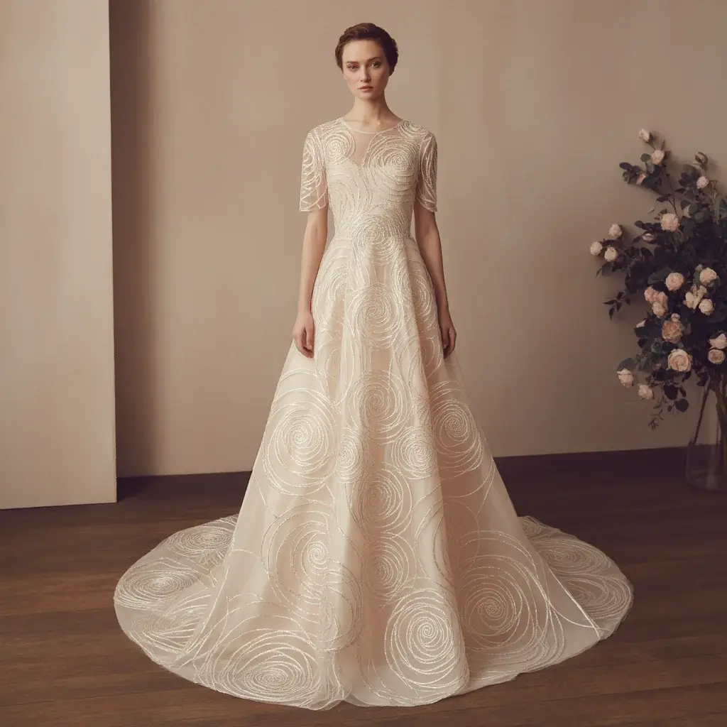 Art deco geometric rose motif wedding gown