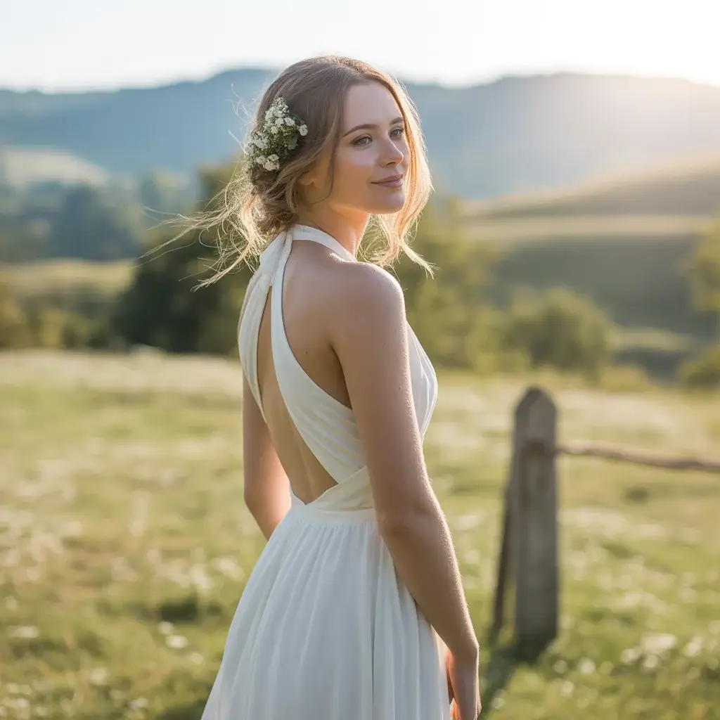 Top 13 White Engagement Party Dresses Brides Are Saving Right Now 8 Backless Halter Dress