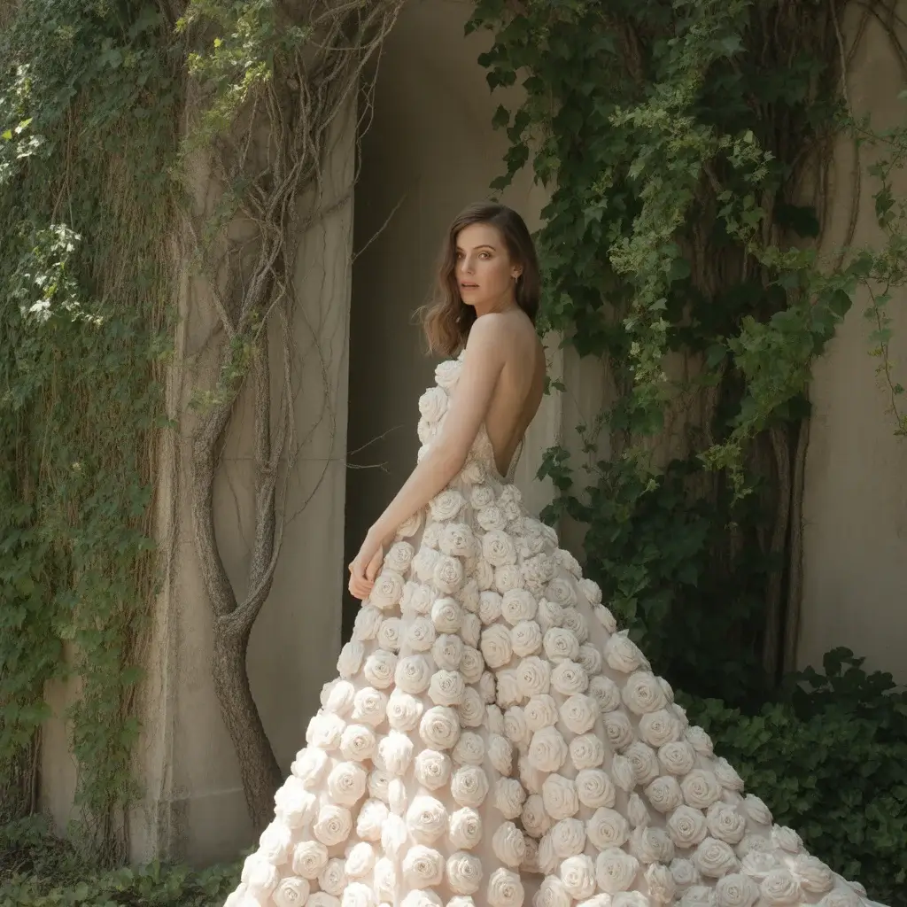 Backless gown rose cascade detail