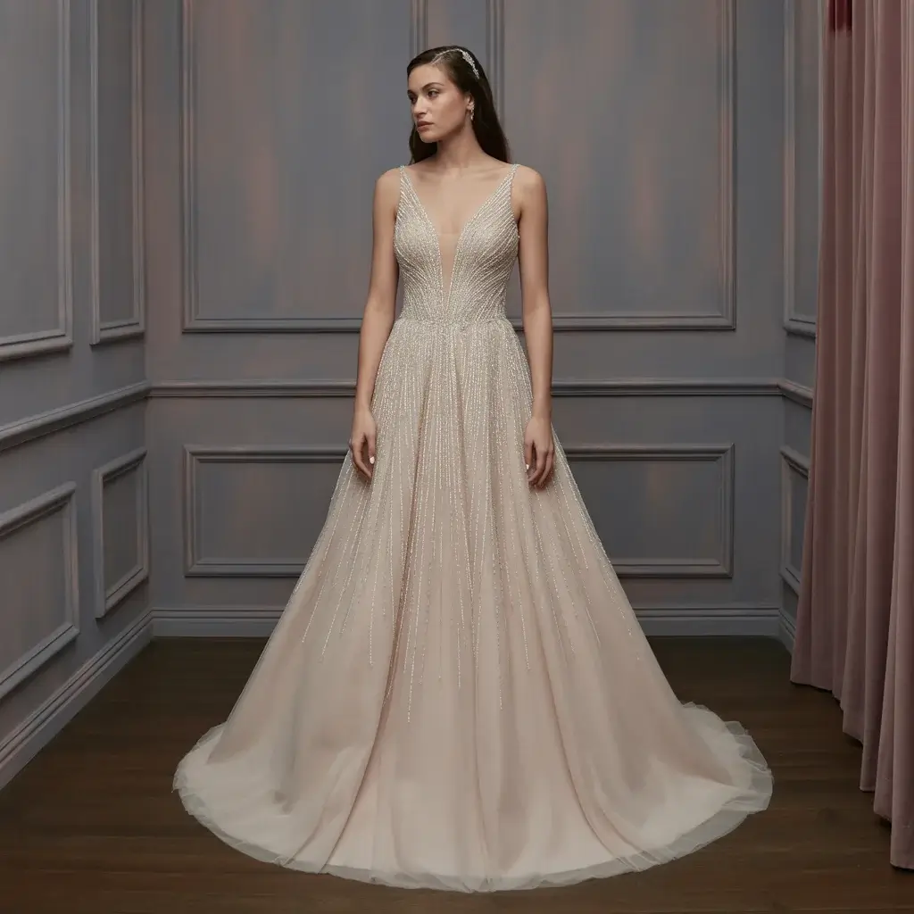 Top 15 Diamond Wedding Dresses That Are Sparkling on Pinterest 4 Beaded Bodice A Line Wedding Gown With Intricate Crystal Embellishments And Flowing Skirt