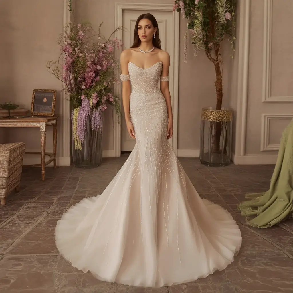 15 Organza Wedding Dresses Trending on Pinterest 9 Beaded Organza Mermaid Silhouette
