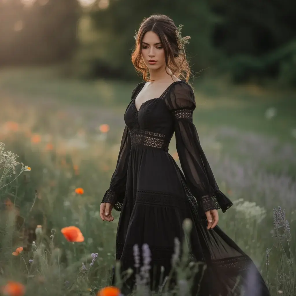 Black Chiffon Bohemian Gothic Dress