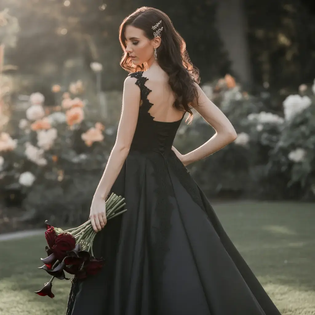 Black High-Low Gothic Bustle Dress