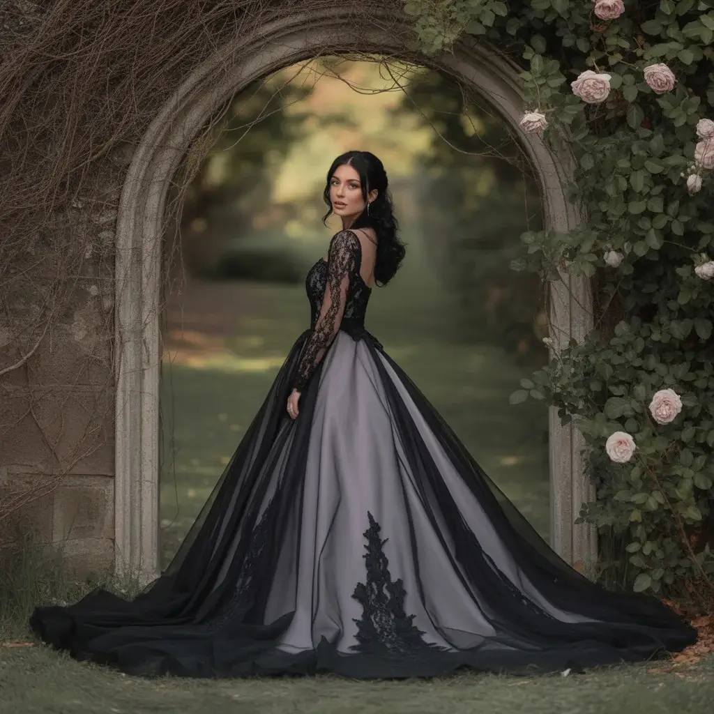 Black Organza Gothic Ball Gown