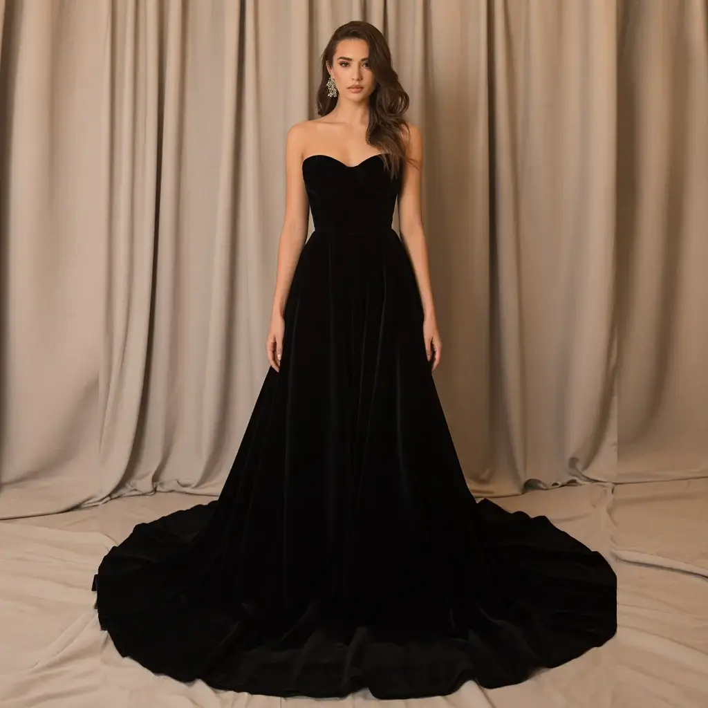 Black velvet bustier gown