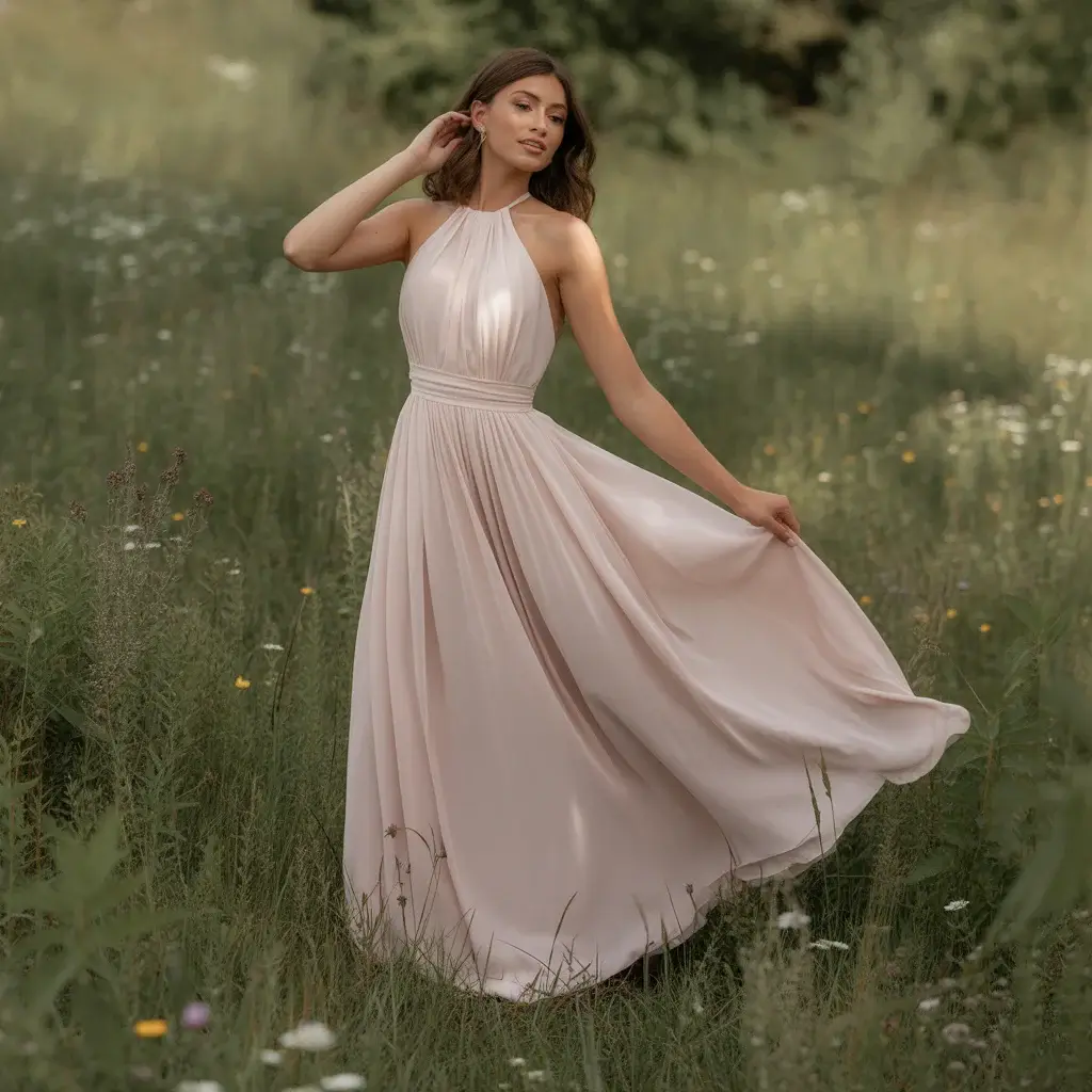 13 Halter Neck Dresses for Wedding Guests 7 Blush Pink Halter Chiffon A-Line Dress