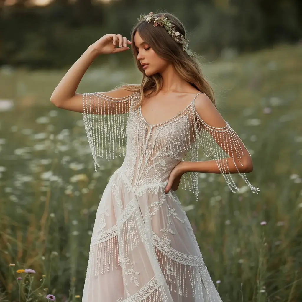Bohemian Crystal Fringe Gown