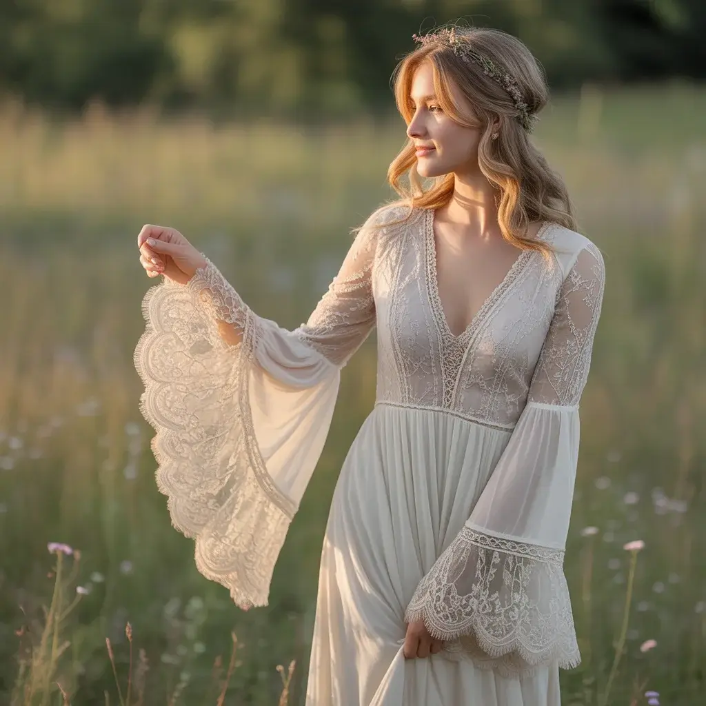 Bohemian Lace Bell Sleeve Gown