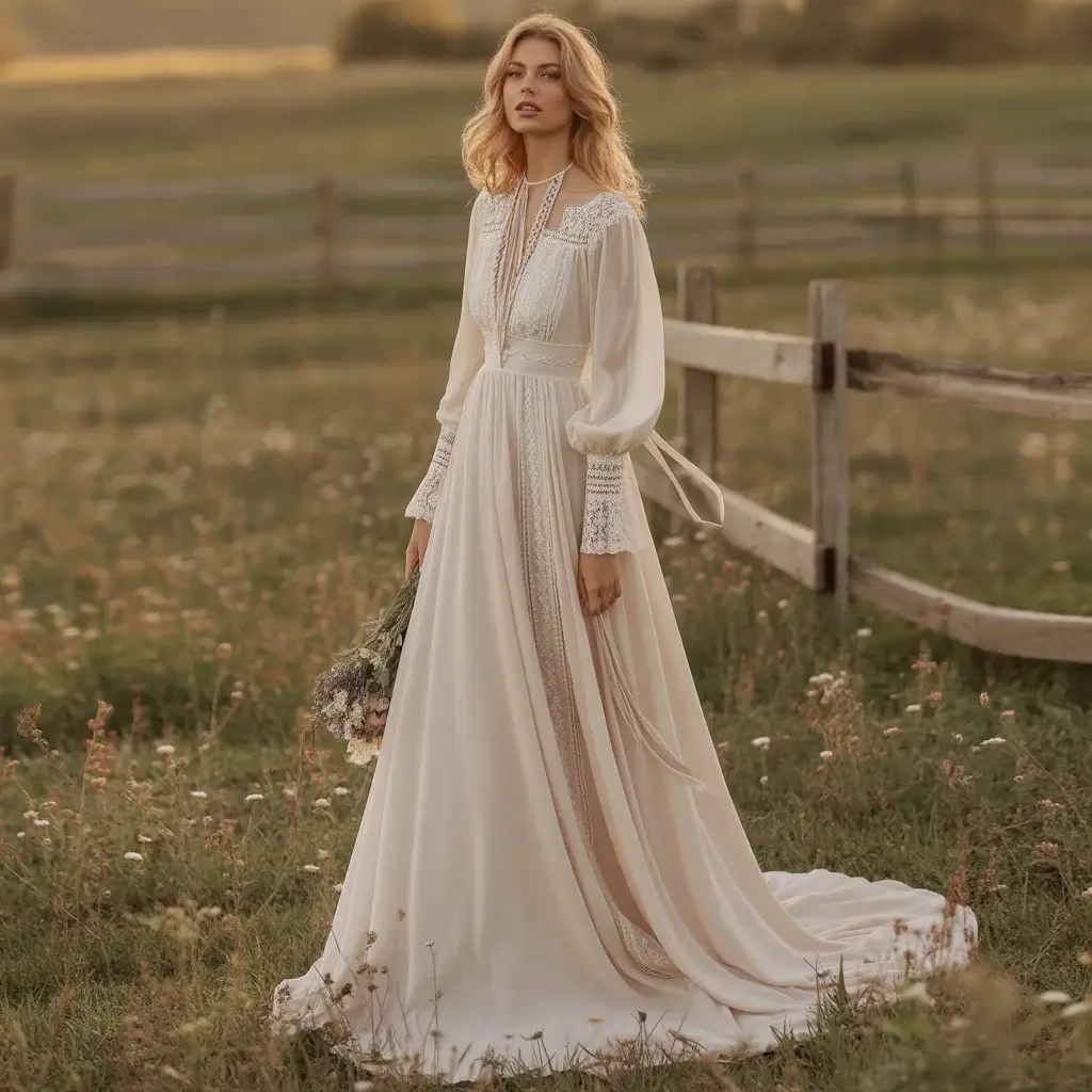 Top 15 Backyard Wedding Dresses That Are Pinterest Favourites Right Now 1 Bohemian flowy chiffon backyard wedding gown
