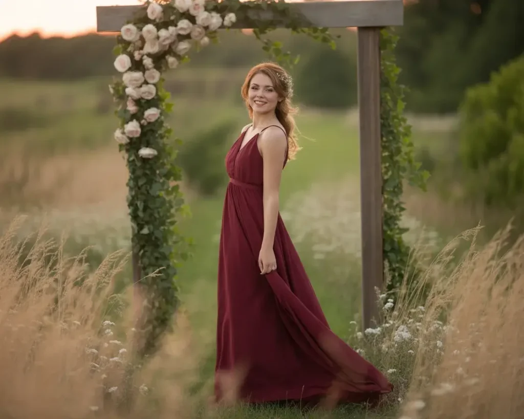 Burgundy Chiffon Flowing Goddess Dress
