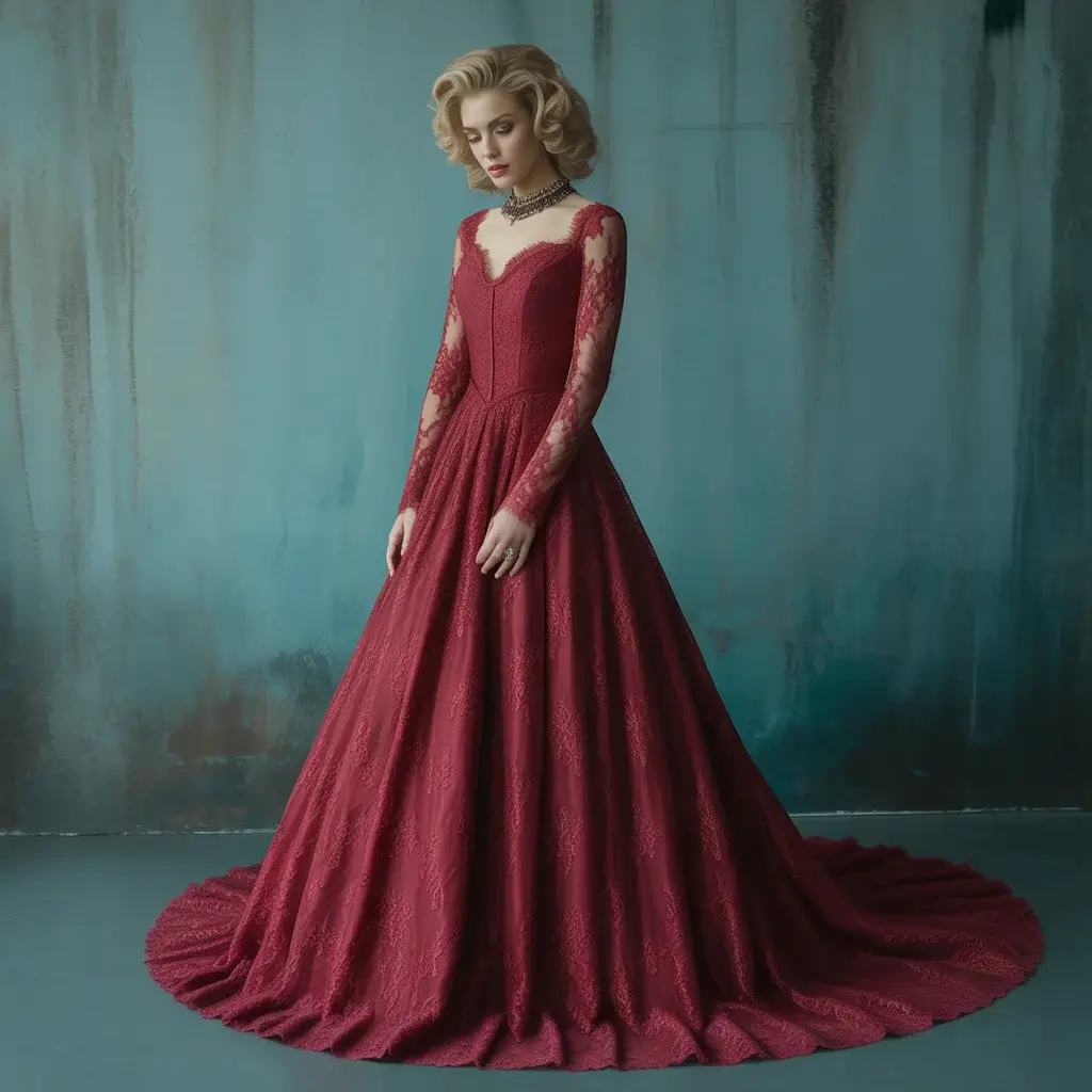 Top 19 Red Wedding Dresses That Are Breaking Pinterest Right Now 17 Burgundy Lace Vintage Wedding Gown