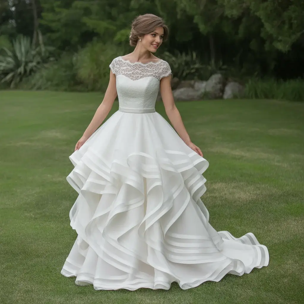 Cap Sleeve with Layered Skirt Ruffles