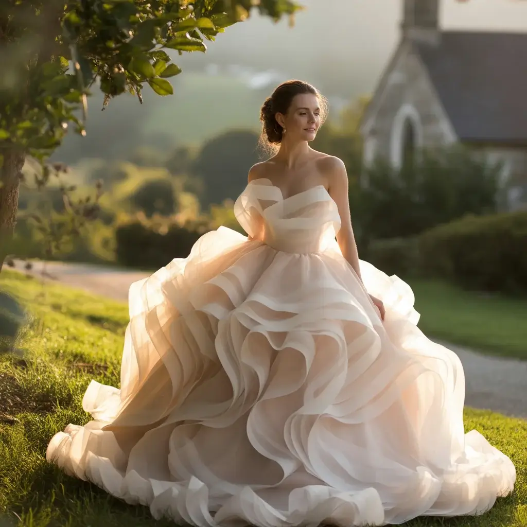 Cascading Organza Ruffle Ballgown